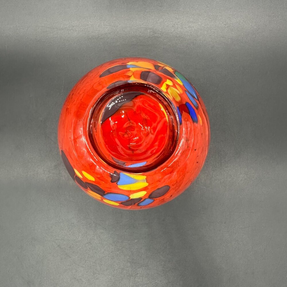 Paperweight Candle Holder Bohemian Art Glass Handmade Red Rainbow Czech READ - Picture 5 of 12